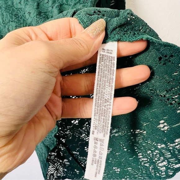 Free People Dark Green Cami Stretch Lace V-Neck Top Sheer Large - Picture 8 of 8